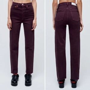 New Re/Done 70's Ultra High Rise Stove Pipe Jeans in Washed Plum size 28